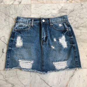 Distressed denim skirt